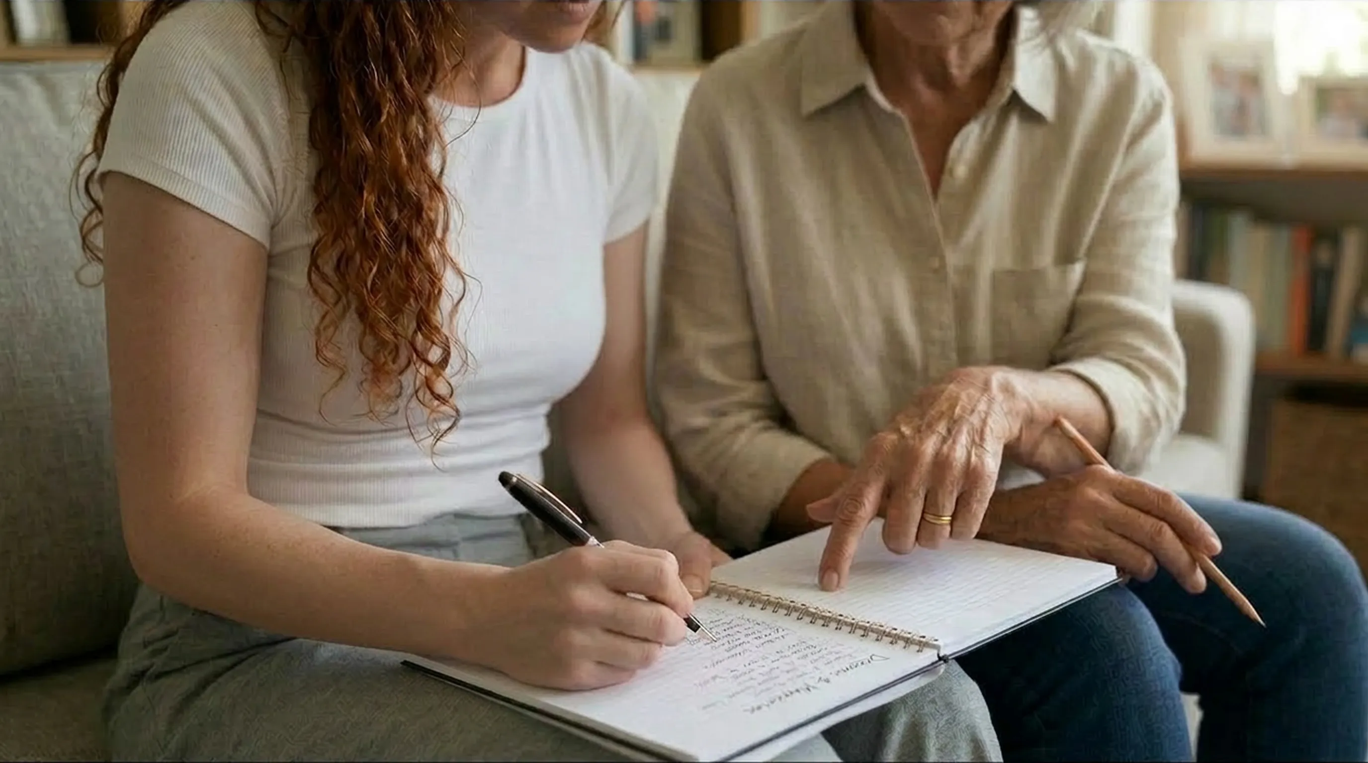 Two women working together to plan a downsizing transition